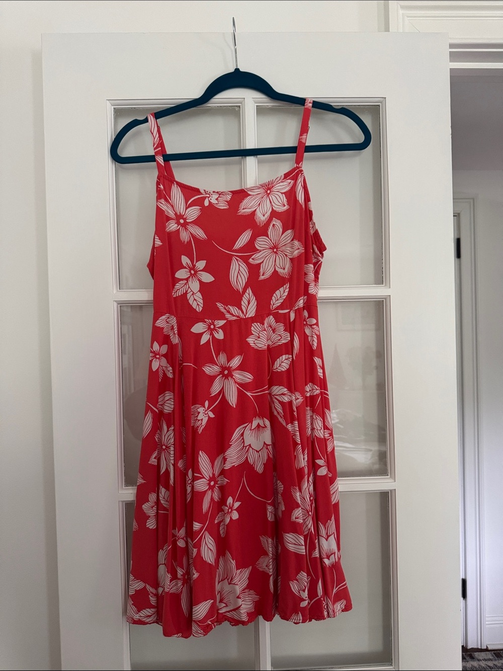 Redish Pink Floral Sundress with White Blossom Print
